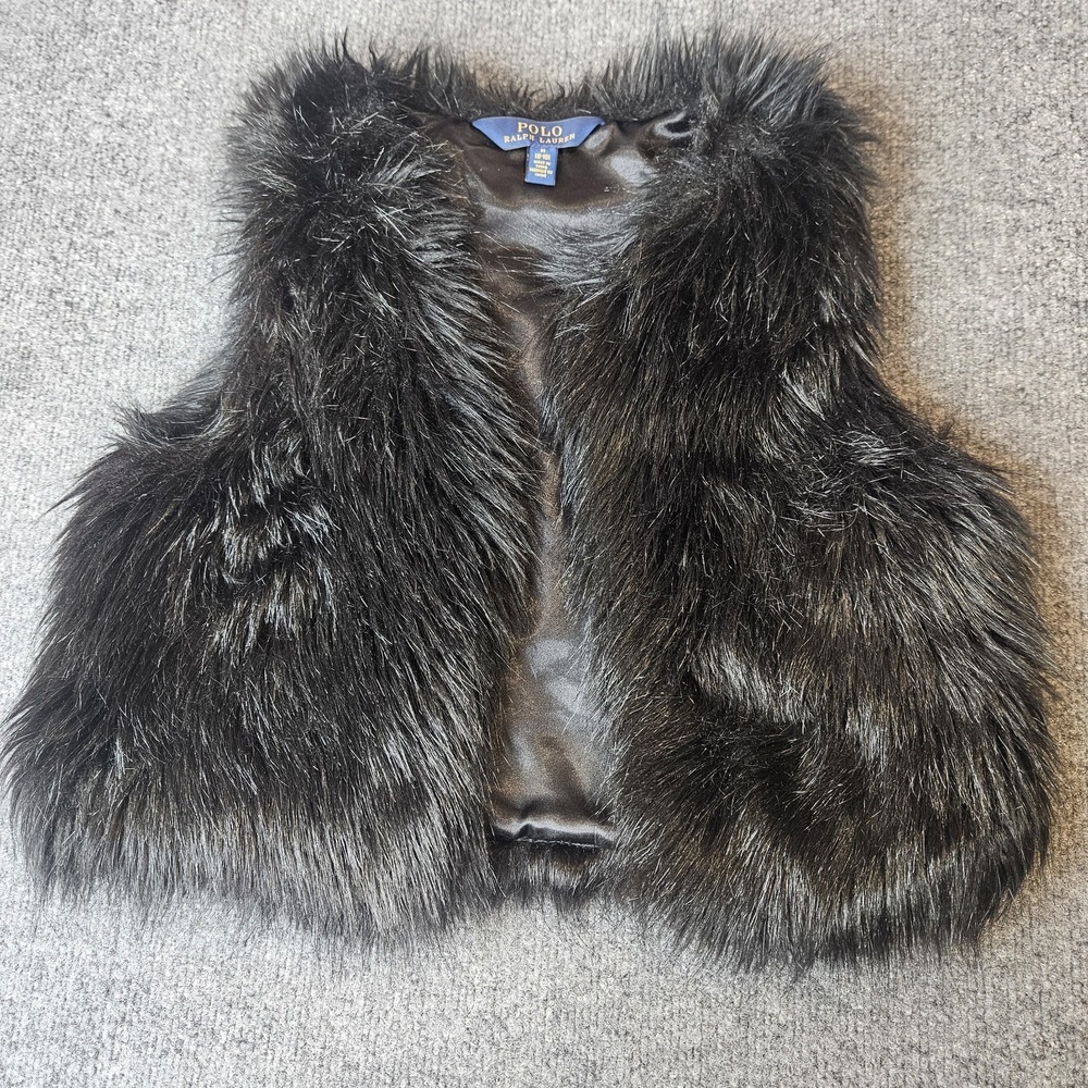 Polo Ralph Lauren Girls Faux Fur Vest Size Medium 8-10 Black